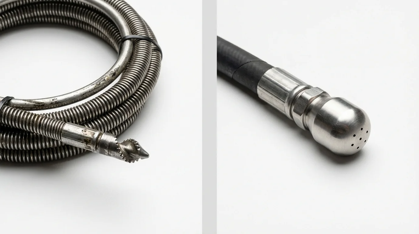 Drain snake cable and hydro jetting nozzle used for drain cleaning in Chicora, PA