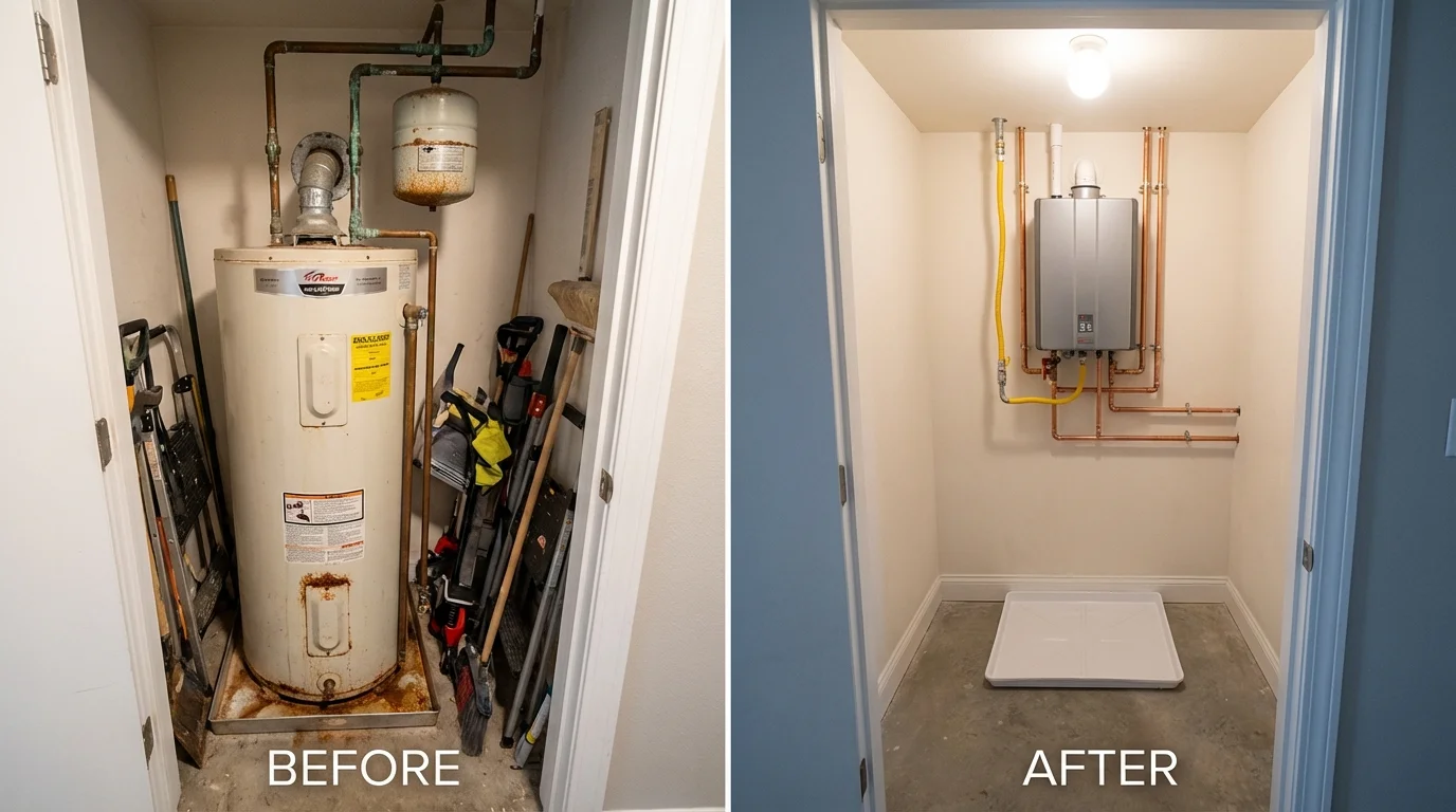 Tank water heater versus wall-mounted tankless unit comparison for Chicora, PA homeowners
