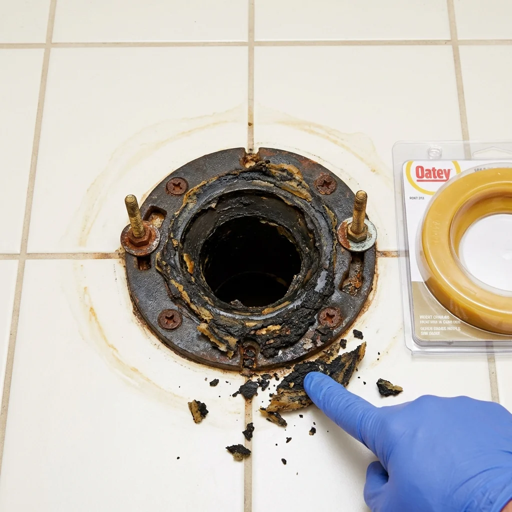 Failed wax ring showing water seepage at the base of a toilet in a Chicora, PA home