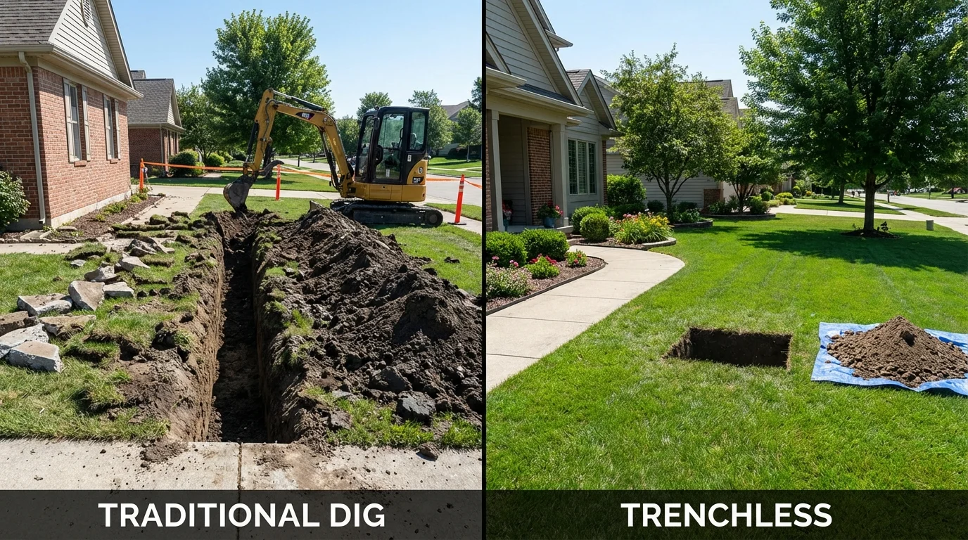 Trenchless sewer repair with minimal yard damage versus traditional excavation in Chicora, PA